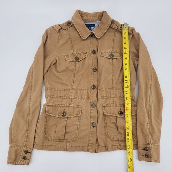 Tommy Hilfiger Military Jacket Shacket Womens Small Brown Weathered Distressed - Picture 5 of 8